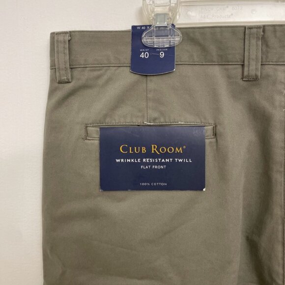 Club Room Men's Shorts 40x9 Flat Front Dark Khaki/Gray Cactus Wrinkle Resistant - Picture 3 of 5